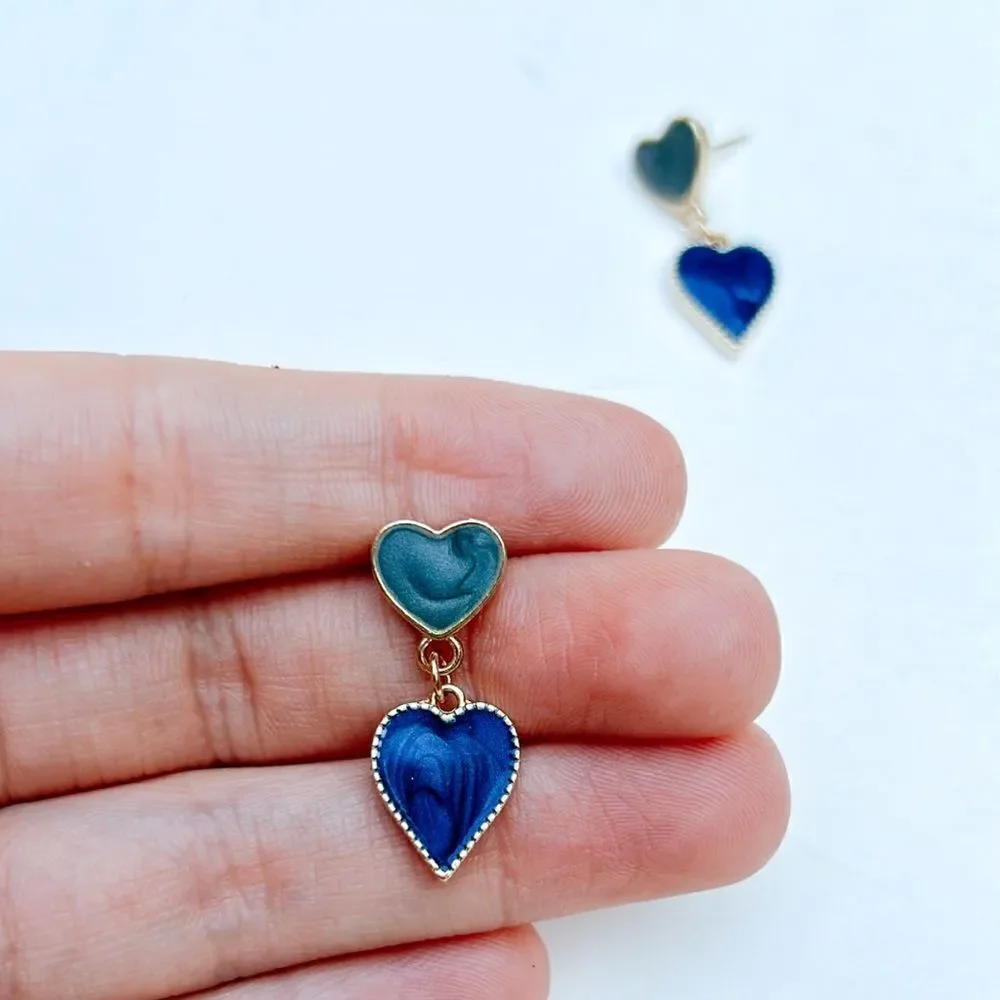 double dangle heart earrings H67